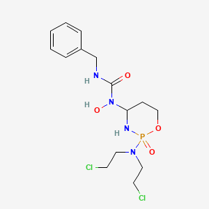 molecular formula C15H23Cl2N4O4P B12698413 Urea, N-(2-(bis((2-chloroethyl)amino)tetrahydro-2H-1,3,2-oxazaphosphorin-4-yl)-N-hydroxy-N'-(phenylmethyl)-, P-oxide CAS No. 97139-59-8