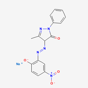 molecular formula C16H12N5NaO4 B12698418 2,4-Dihydro-4-((2-hydroxy-5-nitrophenyl)azo)-5-methyl-2-phenyl-3H-pyrazol-3-one, sodium salt CAS No. 93964-91-1