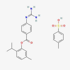 molecular formula C25H29N3O5S B12698443 Benzoic acid, 4-((aminoiminomethyl)amino)-, 5-methyl-2-(1-methylethyl)phenyl ester, mono(4-methylbenzenesulfonate) CAS No. 89022-14-0