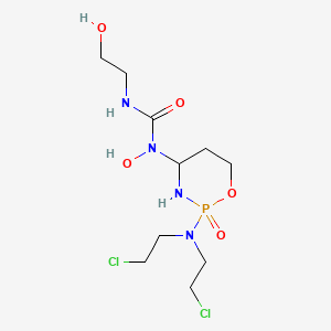molecular formula C10H21Cl2N4O5P B12698449 Urea, N-(2-(bis(2-chloroethyl)amino)tetrahydro-2H-1,3,2-oxazaphosphorin-4-yl)-N-hydroxy-N'-(2-hydroxyethyl)-, P-oxide CAS No. 97139-43-0