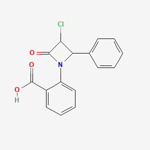 molecular formula C16H12ClNO3 B12698456 2-(3-Chloro-2-oxo-4-phenyl-1-azetidinyl)benzoic acid CAS No. 136687-74-6