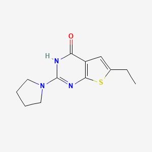 molecular formula C12H15N3OS B1269848 6-ethyl-2-(pyrrolidin-1-yl)-3H,4H-thieno[2,3-d]pyrimidin-4-one 