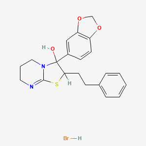 molecular formula C21H23BrN2O3S B12698499 5H-Thiazolo(3,2-a)pyrimidin-3-ol, 3-(1,3-benzodioxol-5-yl)-2,3,6,7-tetrahydro-2-(2-phenylethyl)-, monohydrobromide CAS No. 86346-98-7