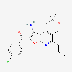 molecular formula C22H23ClN2O3 B12698521 Methanone, (1-amino-8,9-dihydro-8,8-dimethyl-5-propyl-6H-furo(2,3-b)pyrano(4,3-d)pyridin-2-yl)(4-chlorophenyl)- CAS No. 172985-23-8