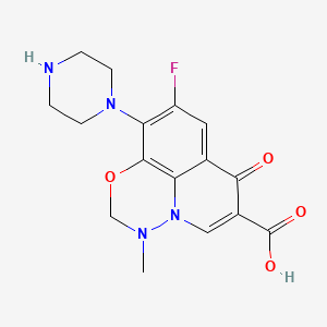 molecular formula C16H17FN4O4 B12698535 7H-Pyrido(3,2,1-ij)(4,1,2)benzoxadiazine-6-carboxylic acid, 2,3-dihydro-9-fluoro-3-methyl-7-oxo-10-(1-piperazinyl)- CAS No. 115550-36-2