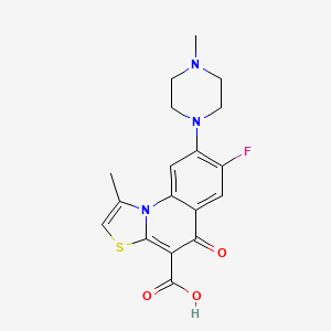 molecular formula C18H18FN3O3S B12698636 5H-Thiazolo(3,2-a)quinoline-4-carboxylic acid, 7-fluoro-1-methyl-8-(4-methyl-1-piperazinyl)-5-oxo- CAS No. 84339-10-6