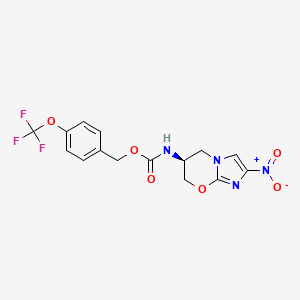 molecular formula C15H13F3N4O6 B12698782 [4-(trifluoromethoxy)phenyl]methyl N-[(6S)-2-nitro-6,7-dihydro-5H-imidazo[2,1-b][1,3]oxazin-6-yl]carbamate CAS No. 187235-53-6