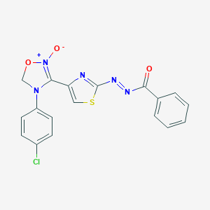 molecular formula C18H12ClN5O3S B126988 N-[[4-[4-(4-chlorophenyl)-2-oxido-5H-1,2,4-oxadiazol-2-ium-3-yl]-1,3-thiazol-2-yl]imino]benzamide CAS No. 155811-89-5