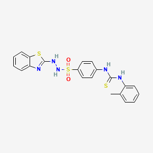 molecular formula C21H19N5O2S3 B12698872 Benzenesulfonic acid, 4-((((2-methylphenyl)amino)thioxomethyl)amino)-, 2-(2-benzothiazolyl)hydrazide CAS No. 116854-87-6