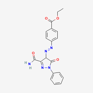 molecular formula C19H17N5O4 B12698875 Ethyl 4-((3-(aminocarbonyl)-4,5-dihydro-5-oxo-1-phenyl-1H-pyrazol-4-yl)azo)benzoate CAS No. 31768-46-4