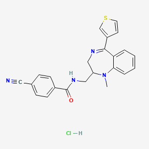 molecular formula C23H21ClN4OS B12698977 Benzamide, 4-cyano-N-((2,3-dihydro-1-methyl-5-(3-thienyl)-1H-1,4-benzodiazepin-2-yl)methyl)-,monohydrochloride CAS No. 84671-47-6