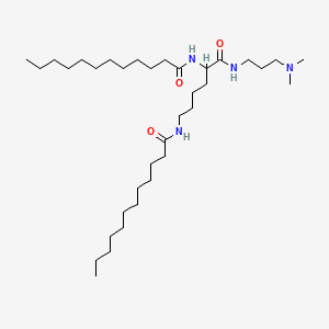 molecular formula C35H70N4O3 B12699035 N,N'-(1-(((3-(Dimethylamino)propyl)amino)carbonyl)pentane-1,5-diyl)bis(dodecanamide) CAS No. 73067-75-1
