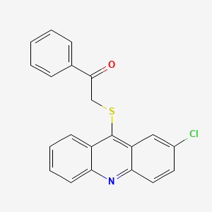 molecular formula C21H14ClNOS B12699098 Ethanone, 2-((2-chloro-9-acridinyl)thio)-1-phenyl- CAS No. 134826-37-2