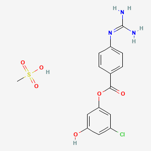 molecular formula C15H16ClN3O6S B12699119 Benzoic acid, 4-((aminoiminomethyl)amino)-, 3-chloro-5-hydroxyphenyl ester, monomethanesulfonate (salt) CAS No. 111910-28-2
