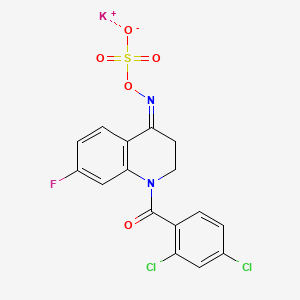 molecular formula C16H10Cl2FKN2O5S B12699171 Hydroxylamine-O-sulfonic acid, N-(1-(2,4-dichlorobenzoyl)-7-fluoro-2,3-dihydro-4(1H)-quinolinylidene)-, potassium salt CAS No. 114427-50-8
