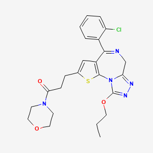 molecular formula C24H26ClN5O3S B12699272 Morpholine, 4-(3-(4-(2-chlorophenyl)-9-propoxy-6H-thieno(3,2-f)(1,2,4)triazolo(4,3-a)(1,4)diazepin-2-yl)-1-oxopropyl)- CAS No. 133714-99-5
