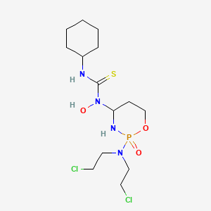 molecular formula C14H27Cl2N4O3PS B12699352 Thiourea, N-(2-(bis(2-chloroethyl)amino)tetrahydro-2H-1,3,2-oxazaphosphorin-4-yl)-N'-cyclohexyl-N-hydroxy-, P-oxide CAS No. 97139-53-2