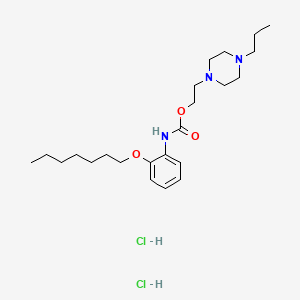 molecular formula C23H41Cl2N3O3 B12699409 Carbamic acid, (2-(heptyloxy)phenyl)-, 2-(4-(2-propyl-1-piperazinyl)ethyl ester, dihydrochloride CAS No. 141312-21-2