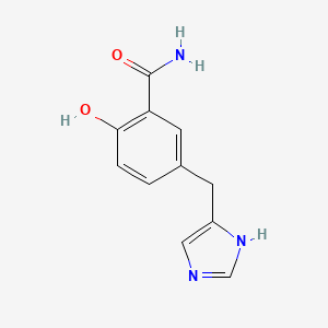 molecular formula C11H11N3O2 B12699543 Benzamide, 2-hydroxy-5-(1H-imidazol-4-ylmethyl)- CAS No. 127182-75-6