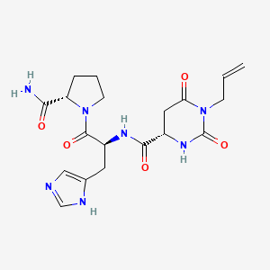 molecular formula C19H25N7O5 B12699721 L-Prolinamide, N-((hexahydro-2,6-dioxo-1-(2-propenyl)-4-pyrimidinyl)carbonyl)-L-histidyl-, (S)-, hydrate CAS No. 128083-58-9