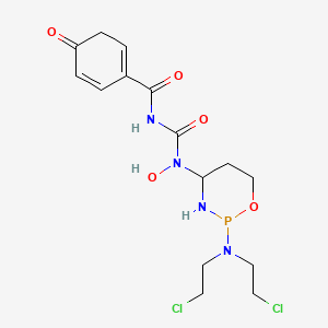 molecular formula C15H21Cl2N4O5P B12699737 Benzamide, N-(((2-(bis(2-chloroethyl)amino)tetrahydro-2H-1,3,2-oxazaphosphorin-4-yl)hydroxyamino)carbonyl)-, P-oxide CAS No. 97139-46-3