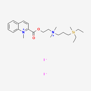 molecular formula C23H38I2N2O2Si B12699880 Quinolinium, 2-((2-((3-(diethylmethylsilyl)propyl)dimethylammonio)ethoxy)carbonyl)-1-methyl-,diiodide CAS No. 113611-74-8