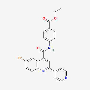 molecular formula C24H18BrN3O3 B1269994 Ethyl 4-(6-bromo-2-(pyridin-4-yl)quinoline-4-carboxamido)benzoate CAS No. 713118-66-2