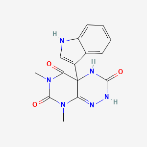 molecular formula C15H14N6O3 B12700030 Pyrimido(5,4-e)-1,2,4-triazine-3,5,7(6H)-trione, 2,4,4a,8-tetrahydro-6,8-dimethyl-4a-(1H-indol-3-yl)- CAS No. 113458-63-2