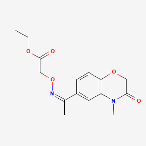 molecular formula C15H18N2O5 B12700297 Acetic acid, (((1-(3,4-dihydro-4-methyl-3-oxo-2H-1,4-benzoxazin-6-yl)ethylidene)amino)oxy)-, ethyl ester CAS No. 91119-52-7