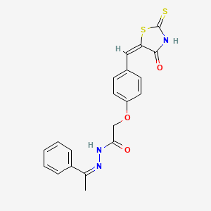 molecular formula C20H17N3O3S2 B12701190 Acetic acid, (4-((4-oxo-2-thioxo-5-thiazolidinylidene)methyl)phenoxy)-, (1-phenylethylidene)hydrazide CAS No. 139298-33-2