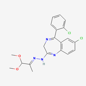 molecular formula C20H20Cl2N4O2 B12701311 1,1-Dimethoxyacetone (7-chloro-5-(2-chlorophenyl)-3H-1,4-benzodiazepin-2-yl)hydrazone CAS No. 65867-88-1