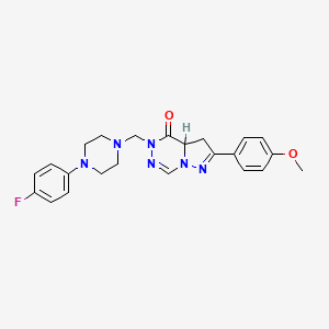 molecular formula C23H25FN6O2 B12701329 Pyrazolo(1,5-d)(1,2,4)triazin-4(5H)-one, 3,3a-dihydro-5-((4-(4-fluorophenyl)-1-piperazinyl)methyl)-2-(4-methoxyphenyl)- CAS No. 148680-55-1
