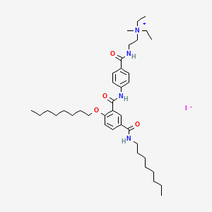 molecular formula C38H61IN4O4 B12701408 Ammonium, diethylmethyl(2-(p-(5-(octylcarbamoyl)-2-(octyloxy)benzamido)benzamido)ethyl)-, iodide CAS No. 89366-90-5