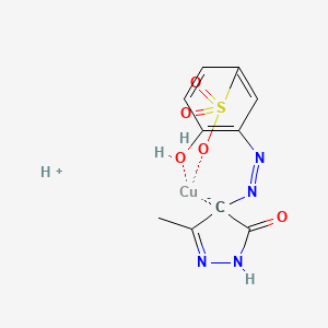 molecular formula C10H10CuN4O5S B12701418 Hydrogen (3-((4,5-dihydro-3-methyl-5-oxo-1H-pyrazol-4-yl)azo)-4-hydroxybenzenesulphonato(3-))cuprate(1-) CAS No. 85865-86-7