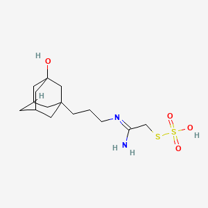 molecular formula C15H26N2O4S2 B12701478 Thiosulfuric acid, S-(2-((3-(3-hydroxytricyclo(3.3.1.1(sup 3,7))dec-1-yl)propyl)amino)-2-iminoethyl) ester, dihydrate CAS No. 128487-68-3