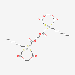 molecular formula C34H58O12S6Sn2 B12701650 Ethylene bis(((8-octyl-5,11-dioxo-1,4-dioxa-7,9-dithia-8-stannacycloundec-8-yl)thio)acetate) CAS No. 93918-35-5