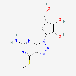 molecular formula C11H16N6O3S B12701736 3-(5-Amino-7-methylsulfanyl-(1,2,3)triazolo(4,5-d)pyrimidin-3-yl)-5-hydroxymethyl-cyclopentane-1,2-diol CAS No. 88801-90-5