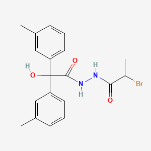 molecular formula C19H21BrN2O3 B12701740 Benzeneacetic acid, alpha-hydroxy-3-methyl-alpha-(3-methylphenyl)-, 2-(2-bromo-1-oxopropyl)hydrazide CAS No. 128156-81-0