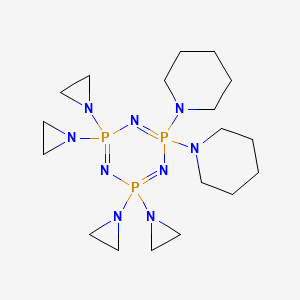 molecular formula C18H36N9P3 B12701922 1,3,5,2,4,6-Triazatriphosphorine, 2,2,4,4,6,6-hexahydro-6,6-di-1-piperidinyl-2,2,4,4-tetrakis(1-aziridinyl)- CAS No. 86384-16-9