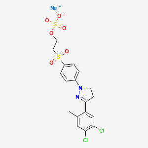 molecular formula C18H17Cl2N2NaO6S2 B12701999 Sodium 2-((4-(3-(4,5-dichloro-2-methylphenyl)-4,5-dihydro-1H-pyrazol-1-yl)phenyl)sulphonyl)ethyl sulphate CAS No. 94138-72-4