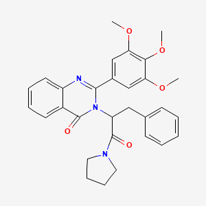 molecular formula C30H31N3O5 B12702049 Pyrrolidine, 1-(1-oxo-2-(4-oxo-2-(3,4,5-trimethoxyphenyl)-3(4H)-quinazolinyl)-3-phenylpropyl)- CAS No. 83409-22-7
