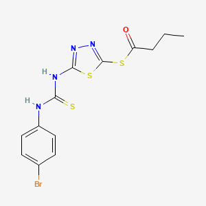 molecular formula C13H13BrN4OS3 B12702272 Butanethioic acid, S-(5-((((4-bromophenyl)amino)thioxomethyl)amino)-1,3,4-thiadiazol-2-yl) ester CAS No. 86911-02-6