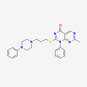 molecular formula C26H28N6OS B12702289 Pyrimido(4,5-d)pyrimidin-4(1H)-one, 7-methyl-1-phenyl-2-((3-(4-phenyl-1-piperazinyl)propyl)thio)- CAS No. 142287-37-4