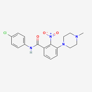 molecular formula C18H19ClN4O3 B12702343 Benzamide, N-(4-chlorophenyl)-3-(4-methyl-1-piperazinyl)-2-nitro- CAS No. 173589-74-7
