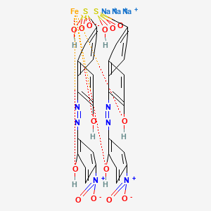 molecular formula C32H22FeN6Na3O14S2+3 B12702396 Trisodium bis(6-hydroxy-5-((2-hydroxy-5-nitrophenyl)azo)naphthalene-2-sulphonato(3-))ferrate(3-) CAS No. 93843-05-1