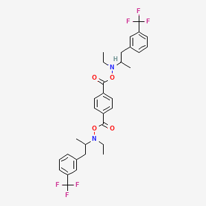 molecular formula C32H34F6N2O4 B12702456 Benzeneethanamine, N,N'-(1,4-phenylenebis(carbonyloxy))bis(N-ethyl-alpha-methyl-3-(trifluoromethyl)- CAS No. 94593-44-9