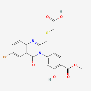 molecular formula C19H15BrN2O6S B12702500 Benzoic acid, 4-(6-bromo-2-(((carboxymethyl)thio)methyl)-4-oxo-3(4H)-quinazolinyl)-2-hydroxy-,1-methyl ester CAS No. 155104-12-4