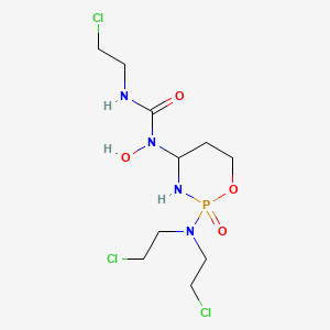molecular formula C10H20Cl3N4O4P B12702537 Urea, N-(2-(bis(2-chloroethyl)amino)tetrahydro-2H-1,3,2-oxazaphosphorin-4-yl)-N'-(2-chloroethyl)-N-hydroxy-, P-oxide CAS No. 97139-41-8