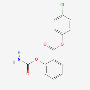 molecular formula C14H10ClNO4 B12702661 Benzoic acid, 2-((aminocarbonyl)oxy)-, 4-chlorophenyl ester CAS No. 88599-62-6