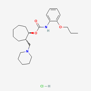 molecular formula C23H37ClN2O3 B12702699 Carbamic acid, (2-propoxyphenyl)-, 2-(1-piperidinylmethyl)cycloheptyl ester, monohydrochloride, trans- CAS No. 172800-00-9